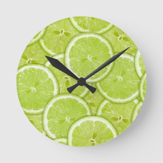 Pattern Of Green Lime Slices Round Clock (Front)