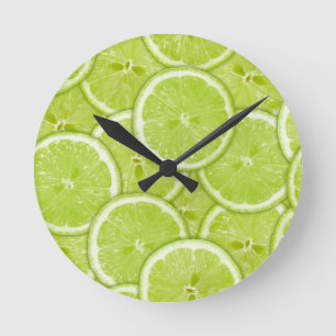 Pattern Of Green Lime Slices Round Clock