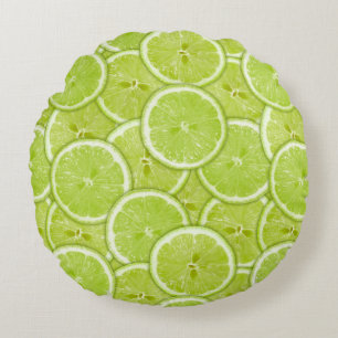 Pattern Of Green Lime Slices Round Pillow