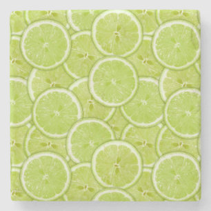 Pattern Of Green Lime Slices Stone Coaster