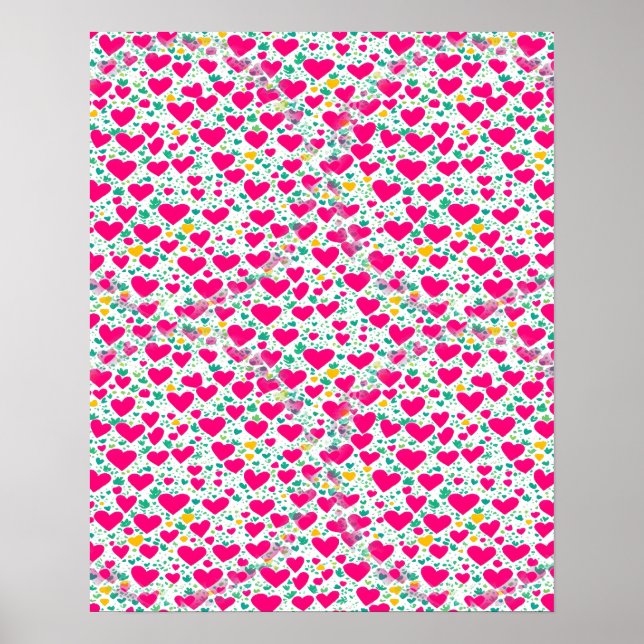Pattern of hearts and green leaves poster (Front)