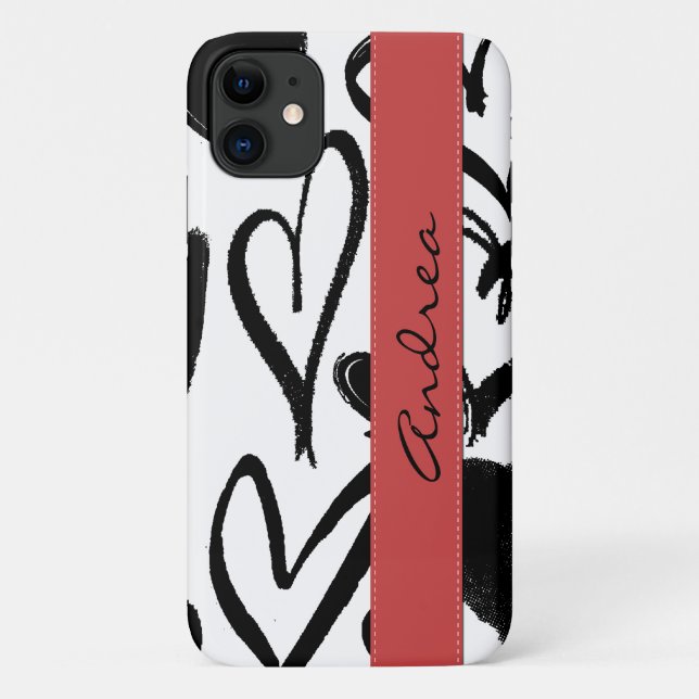 Pattern Of Hearts, Black Hearts, Your Name Case-Mate iPhone Case (Back)
