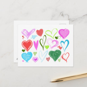 Pattern Of Hearts, Colourful Hearts, Hearts Patter Holiday Postcard