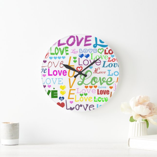 Pattern Of Hearts, Colourful Hearts, Love Large Clock (Home)