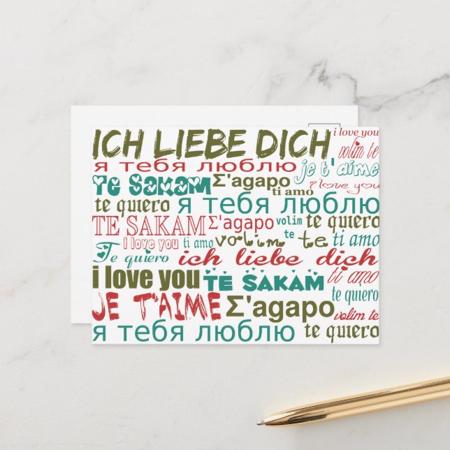 Pattern Of Hearts, Colourful Hearts, Love Postcard (Front/Back In Situ)