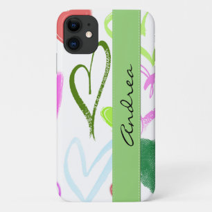 Pattern Of Hearts, Colourful Hearts, Your Name iPhone 11 Case