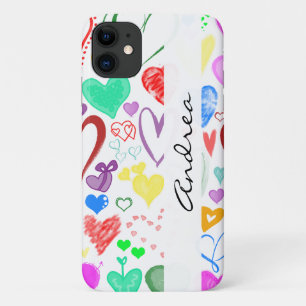 Pattern Of Hearts, Colourful Hearts, Your Name iPhone 11 Case