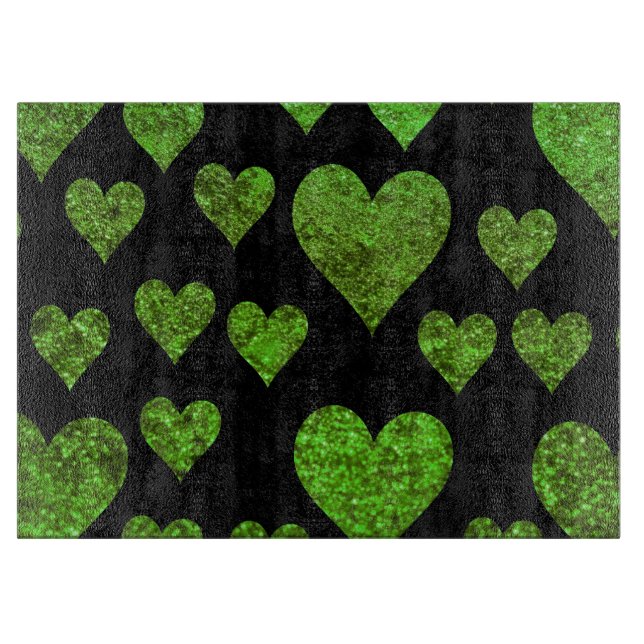 Pattern Of Hearts, Green Hearts, Glitter Hearts Cutting Board (Front)