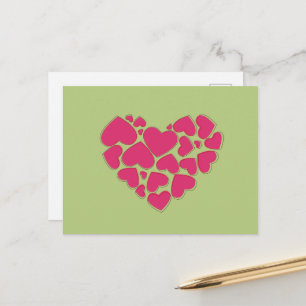 Pattern Of Hearts, Pink Hearts, Love Postcard
