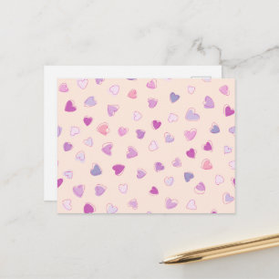 Pattern Of Hearts, Pink Hearts, Purple Hearts Postcard