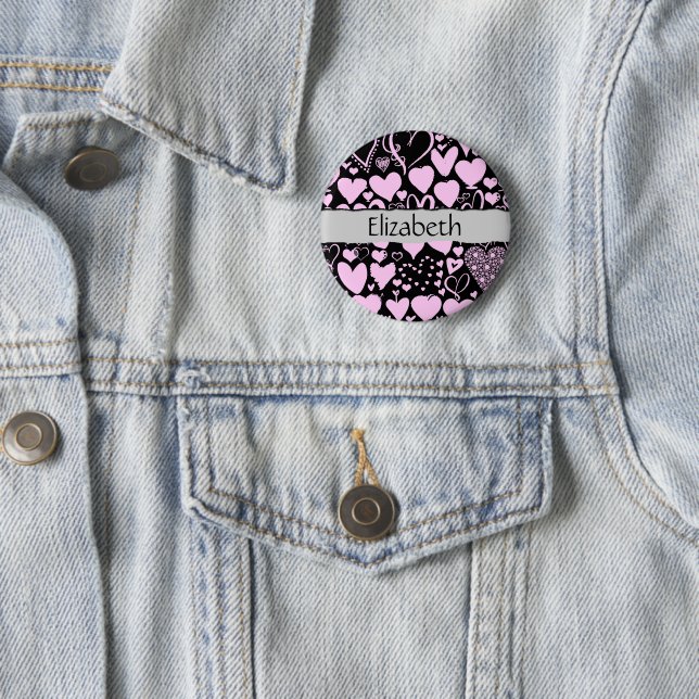 Pattern Of Hearts, Pink Hearts, Your Name 2 Inch Round Button (In Situ)