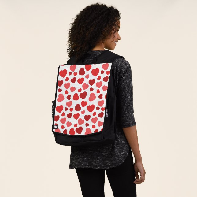 Pattern Of Hearts, Red Hearts, Hearts Pattern Backpack (Worn)