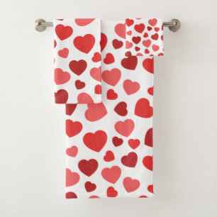 Pattern Of Hearts, Red Hearts, Hearts Pattern Bath Towel Set