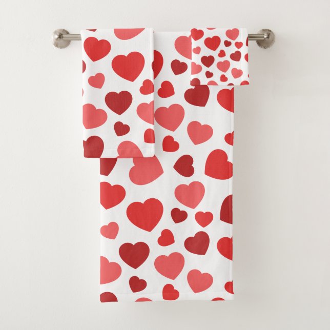 Pattern Of Hearts, Red Hearts, Hearts Pattern Bath Towel Set (Insitu)
