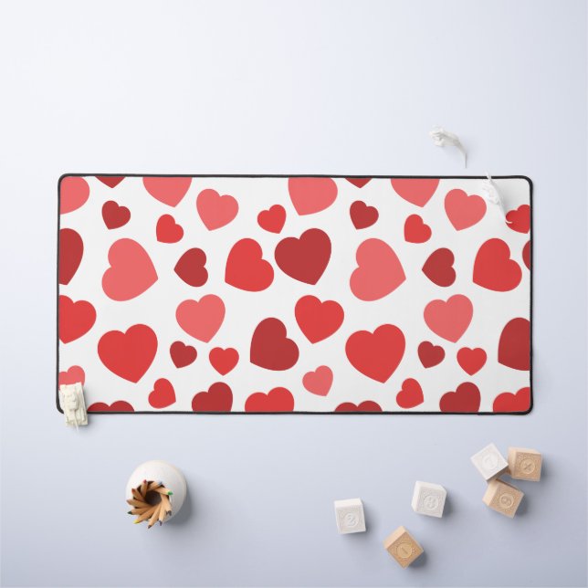 Pattern Of Hearts, Red Hearts, Hearts Pattern Desk Mat (Kids Table)