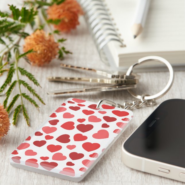 Pattern Of Hearts, Red Hearts, Hearts Pattern Keychain (Front Right)