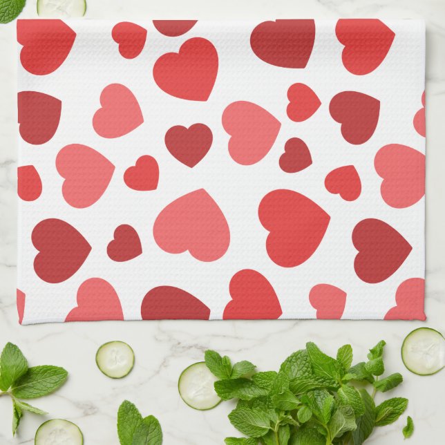 Pattern Of Hearts, Red Hearts, Hearts Pattern Kitchen Towel (Folded)