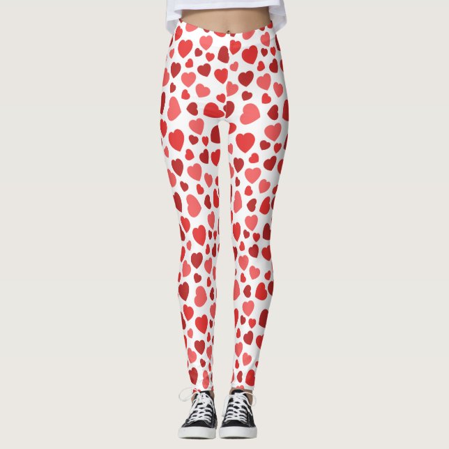 Pattern Of Hearts, Red Hearts, Hearts Pattern Leggings (Front)