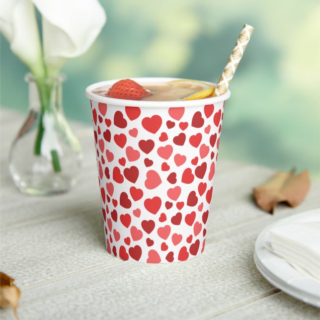 Pattern Of Hearts, Red Hearts, Hearts Pattern Paper Cups (Insitu)