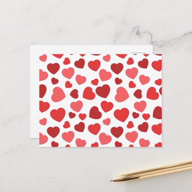 Pattern Of Hearts, Red Hearts, Hearts Pattern Postcard (Front/Back In Situ)