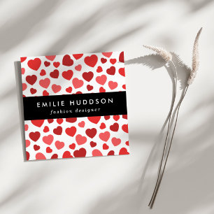 Pattern Of Hearts, Red Hearts, Hearts Pattern Square Business Card