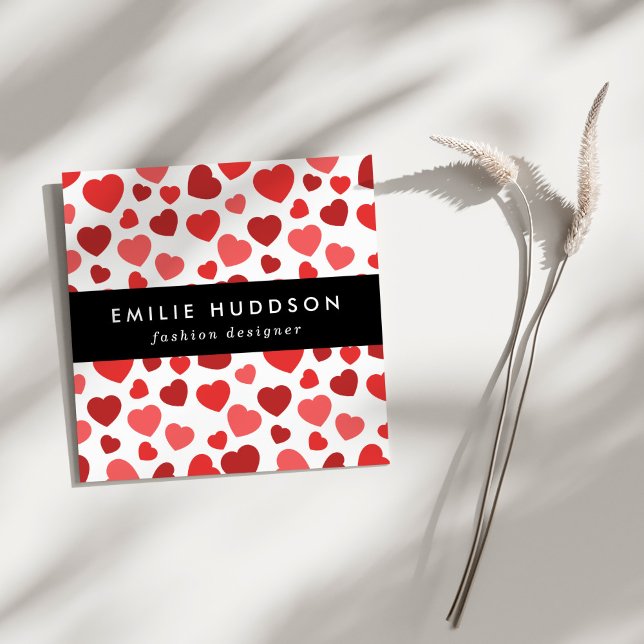 Pattern Of Hearts, Red Hearts, Hearts Pattern Square Business Card (Creator Uploaded)