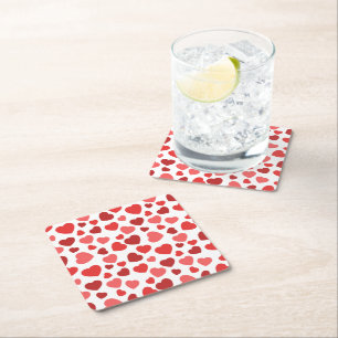 Pattern Of Hearts, Red Hearts, Hearts Pattern Square Paper Coaster