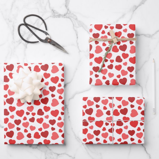 Pattern Of Hearts, Red Hearts, Hearts Pattern Wrapping Paper Sheet (Front)