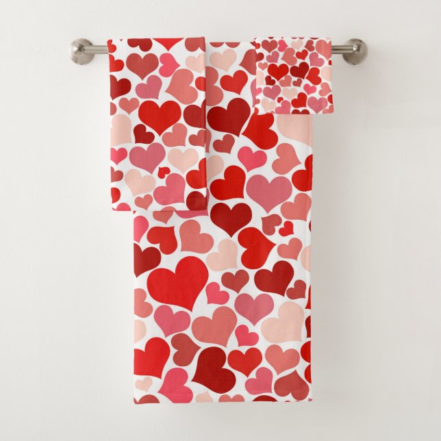 Pattern Of Hearts, Red Hearts, Love Bath Towel Set (Insitu)
