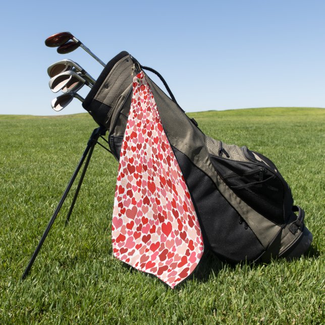 Pattern Of Hearts, Red Hearts, Love Golf Towel (Green)