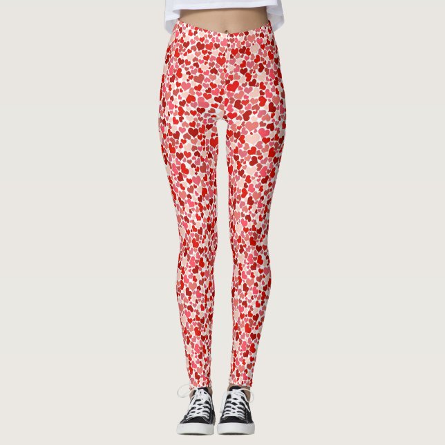 Pattern Of Hearts, Red Hearts, Love Leggings (Front)
