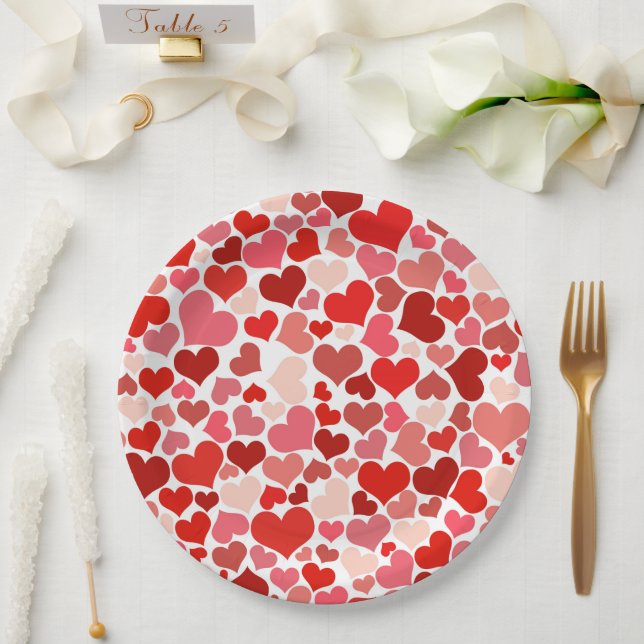 Pattern Of Hearts, Red Hearts, Love Paper Plate (Wedding)