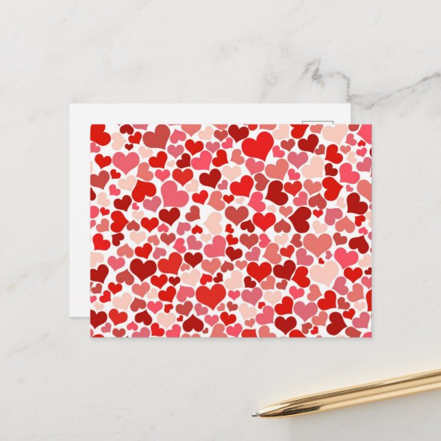 Pattern Of Hearts, Red Hearts, Love Postcard (Front/Back In Situ)