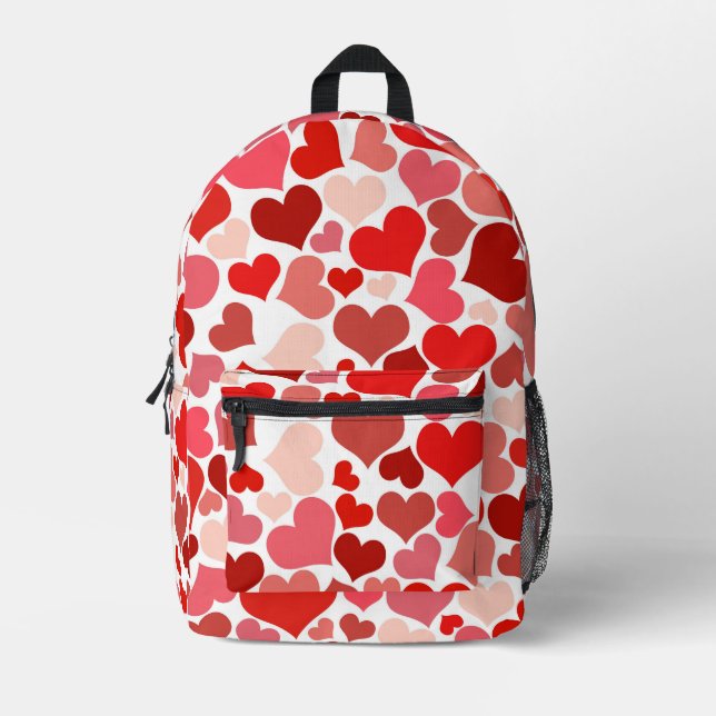 Pattern Of Hearts, Red Hearts, Love Printed Backpack (Front)