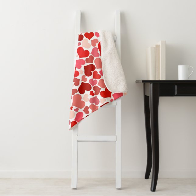 Pattern Of Hearts, Red Hearts, Love Sherpa Blanket (In Situ)