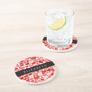 Pattern Of Hearts, Red Hearts, Love, Your Name Coaster