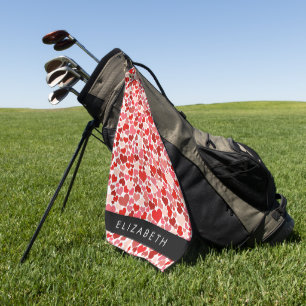 Pattern Of Hearts, Red Hearts, Love, Your Name Golf Towel
