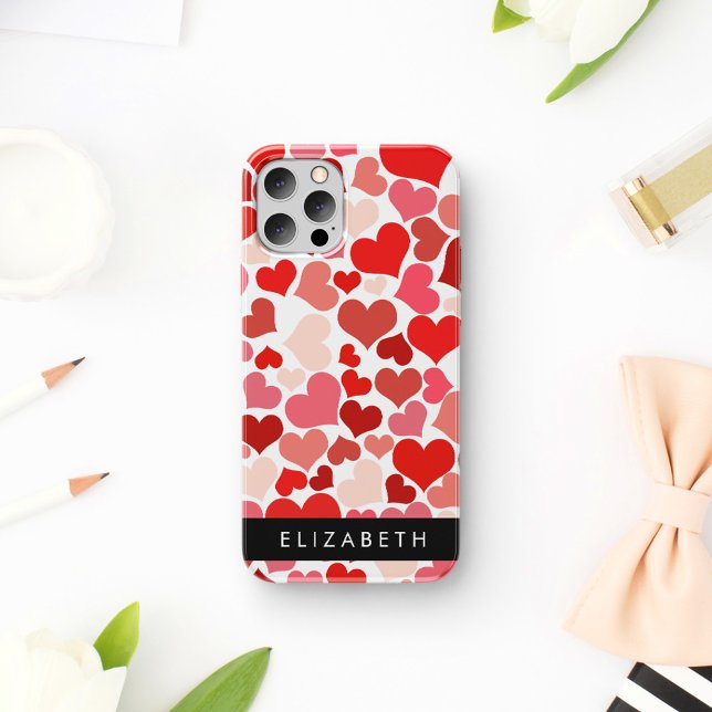 Pattern Of Hearts, Red Hearts, Love, Your Name iPhone 16 Case (Creator Uploaded)
