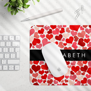 Pattern Of Hearts, Red Hearts, Love, Your Name Mouse Pad