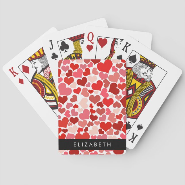 Pattern Of Hearts, Red Hearts, Love, Your Name Playing Cards (Back)