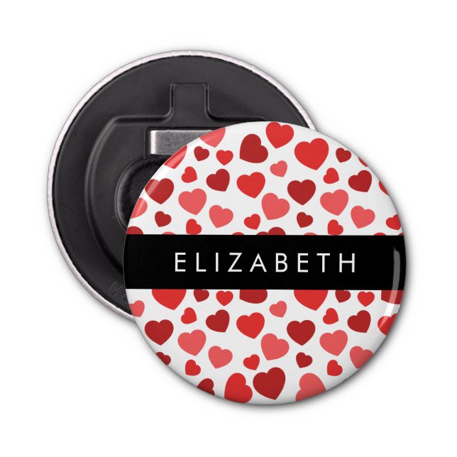 Pattern Of Hearts, Red Hearts, Your Name Bottle Opener (Front)