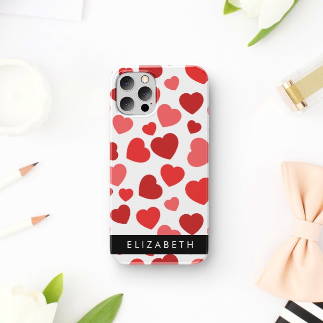 Pattern Of Hearts, Red Hearts, Your Name Case-Mate iPhone Case (Creator Uploaded)