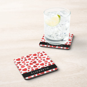 Pattern Of Hearts, Red Hearts, Your Name Coaster