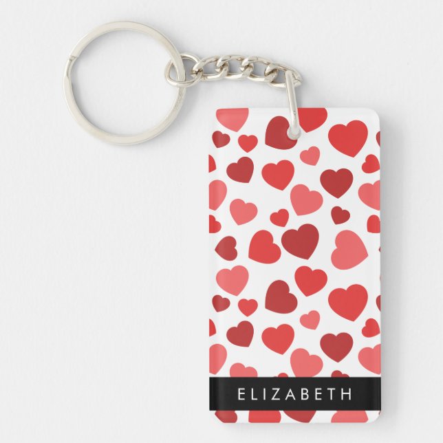 Pattern Of Hearts, Red Hearts, Your Name Keychain (Front)