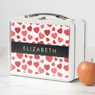 Pattern Of Hearts, Red Hearts, Your Name Metal Lunch Box