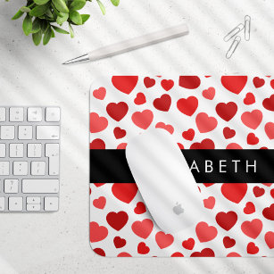 Pattern Of Hearts, Red Hearts, Your Name Mouse Pad