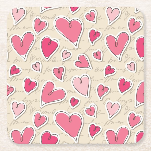 Pattern of Hearts Square Paper Coaster (Front)