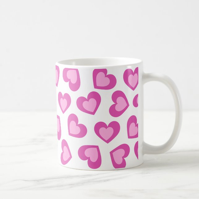 Pattern of Hearts Stylish Modern White Pink Chic  Coffee Mug (Right)