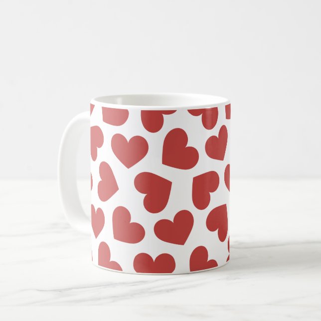 Pattern of Hearts Stylish Modern White Red Chic Coffee Mug (Front Left)
