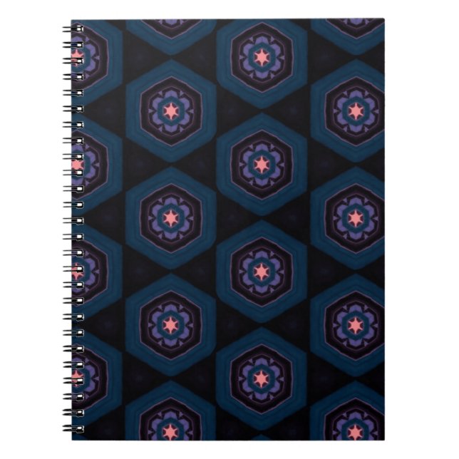 Pattern of Hexagonal with Pink and Blue Flowers Notebook (Front)
